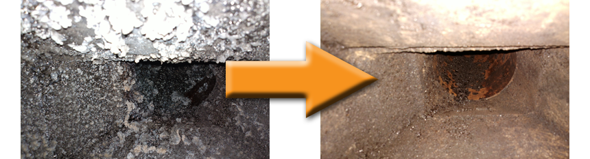 Chimney before and after sweeping with rodtech