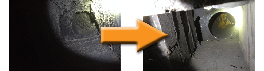Chimney before and after sweeping with rodtech